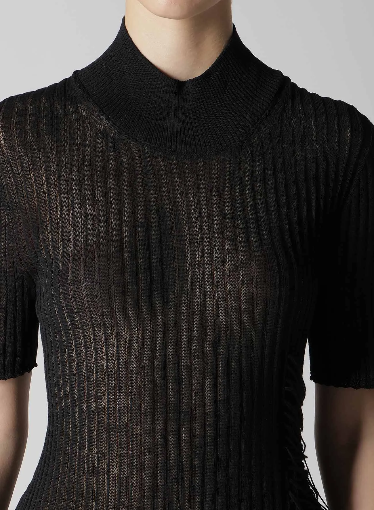 WIDE RIB WG ASYMMETRIC LACE UP HALF SLEEVE T sold by Yohji Yamamoto product image thumbnail 5