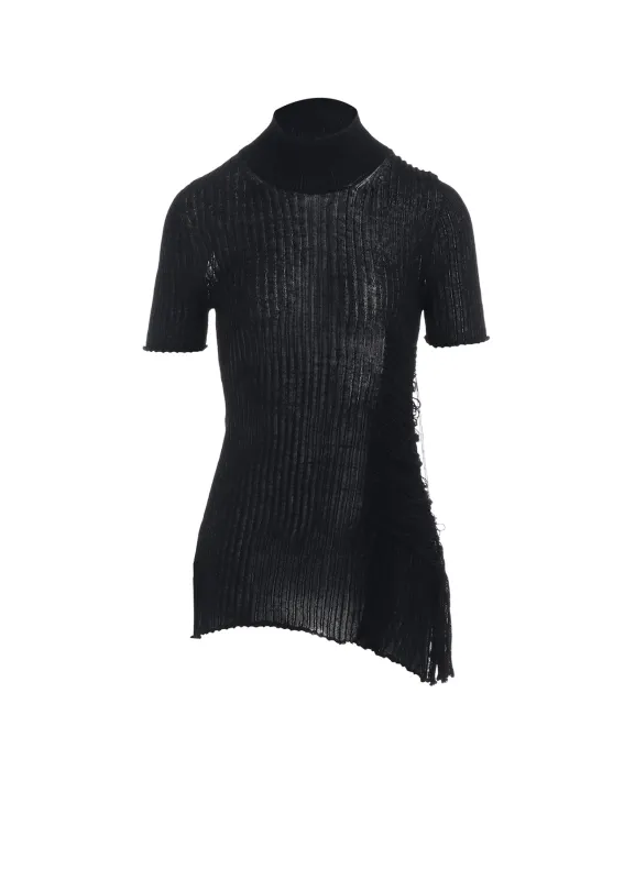 WIDE RIB WG ASYMMETRIC LACE UP HALF SLEEVE T sold by Yohji Yamamoto