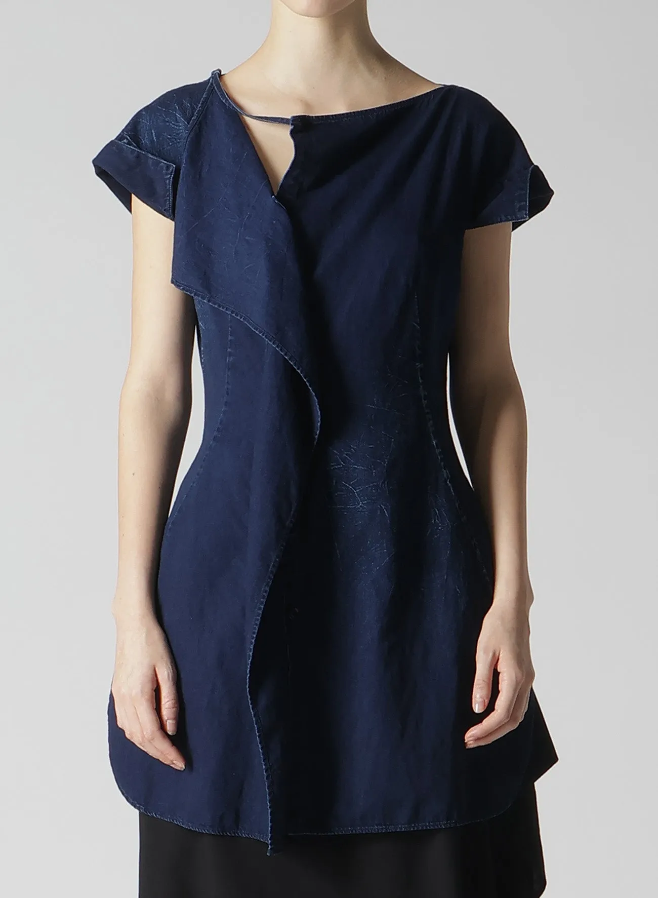6OZ BLEACHED VINTAGE LIKE DENIM RIGHT SIDE DRAPE BLOUSE sold by Yohji Yamamoto product image thumbnail 4