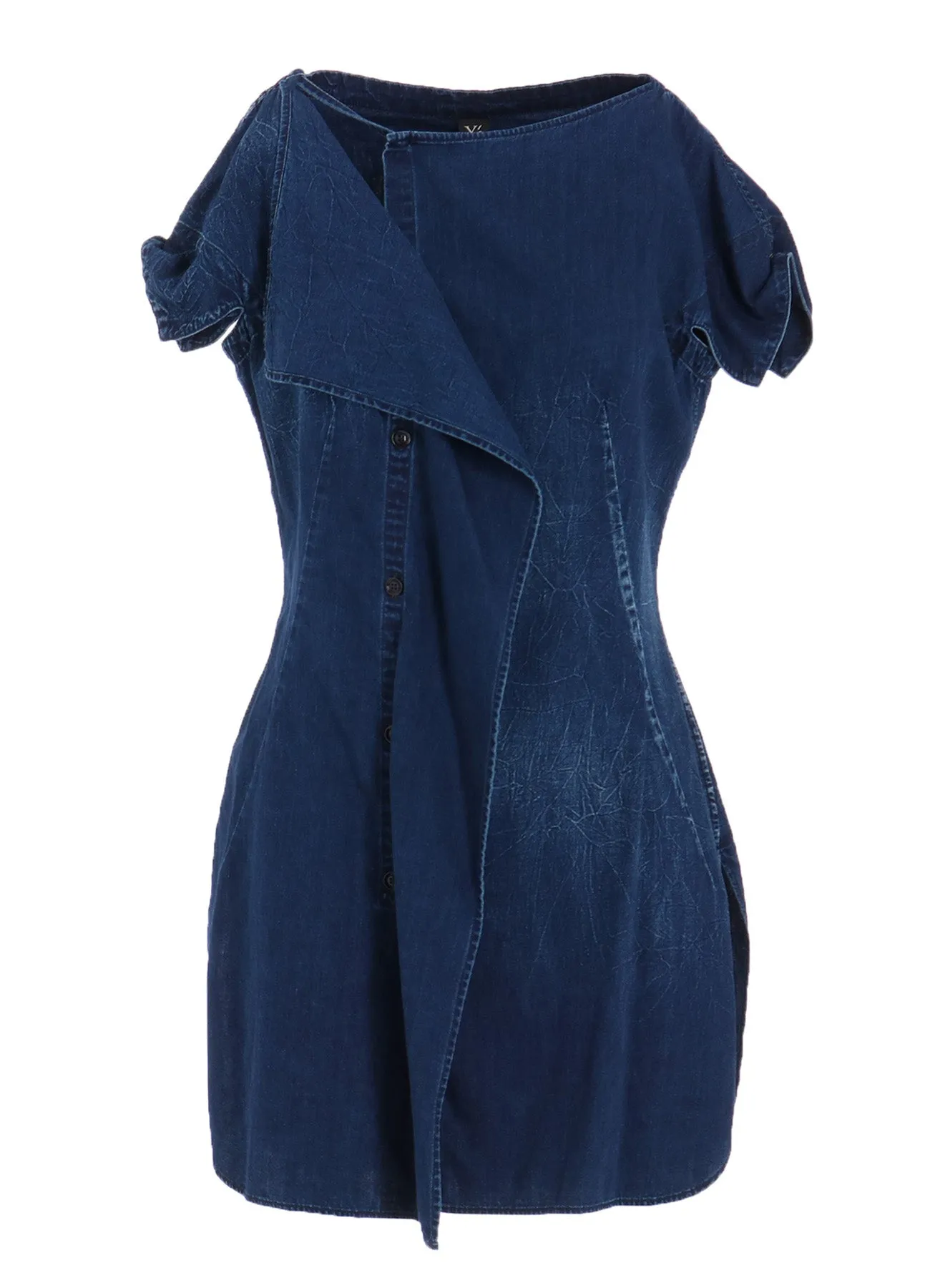 6OZ BLEACHED VINTAGE LIKE DENIM RIGHT SIDE DRAPE BLOUSE sold by Yohji Yamamoto product image thumbnail 2