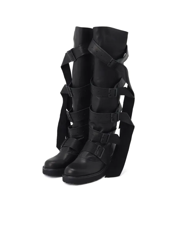 SOFT OIL LEATHER 5STRAPS LONG BOOTS sold by Yohji Yamamoto