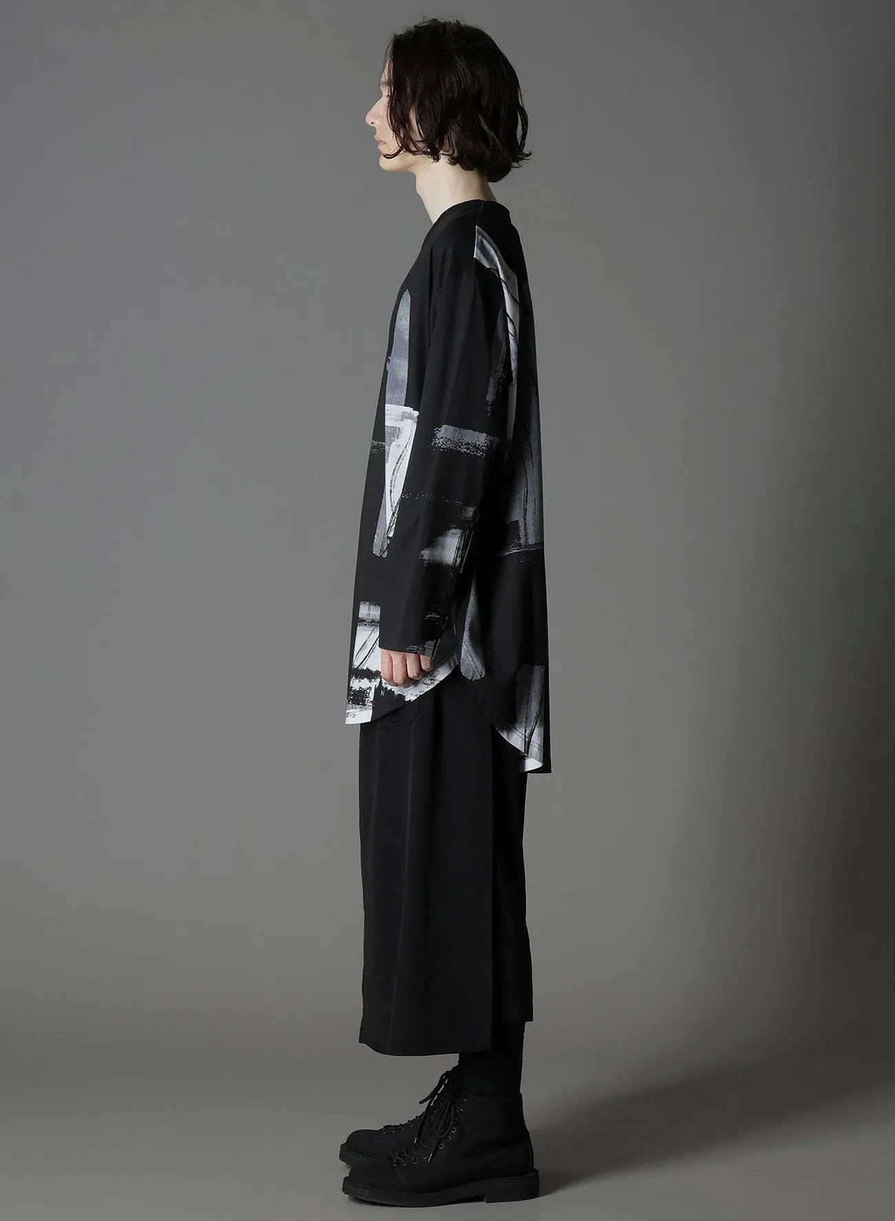SILKETTE JERSEY PAINT PATTERN HEM JUMBO LONG SLEEVED T-SHIRT sold by Yohji Yamamoto product image thumbnail 3