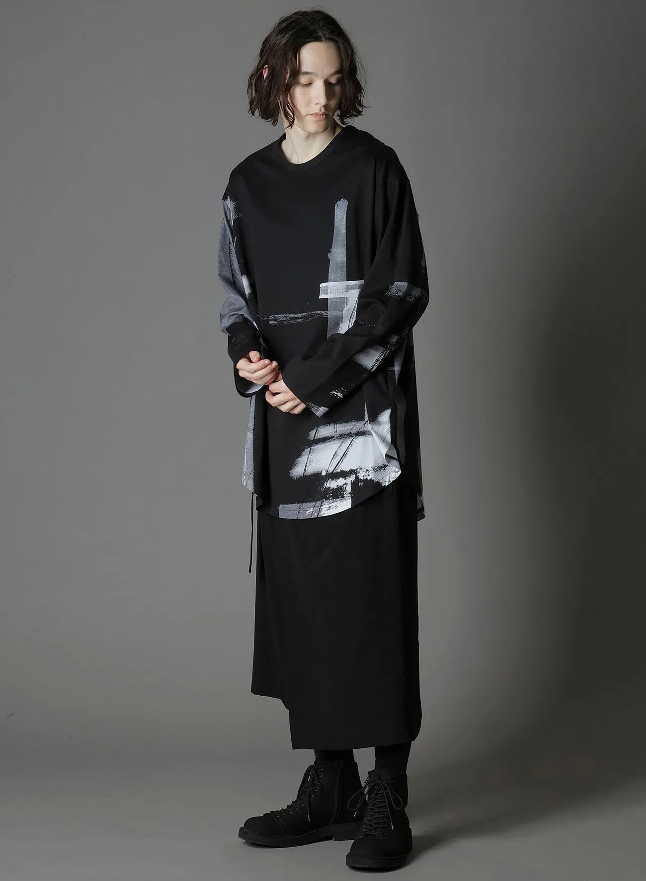SILKETTE JERSEY PAINT PATTERN HEM JUMBO LONG SLEEVED T-SHIRT sold by Yohji Yamamoto product image thumbnail 2
