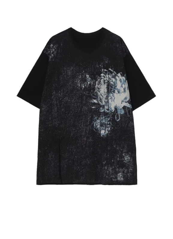 SILKETTE JERSEY FLORAL PATTERN SLIT JUMBO SHORT SLEEVED T-SHIRT sold by Yohji Yamamoto