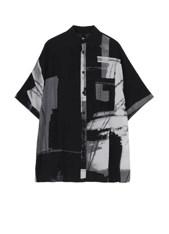RAYON PRINT PAINT PATTERN FRONT DOLMAN BIG SHORT SLEEVED SHIRT sold by Yohji Yamamoto