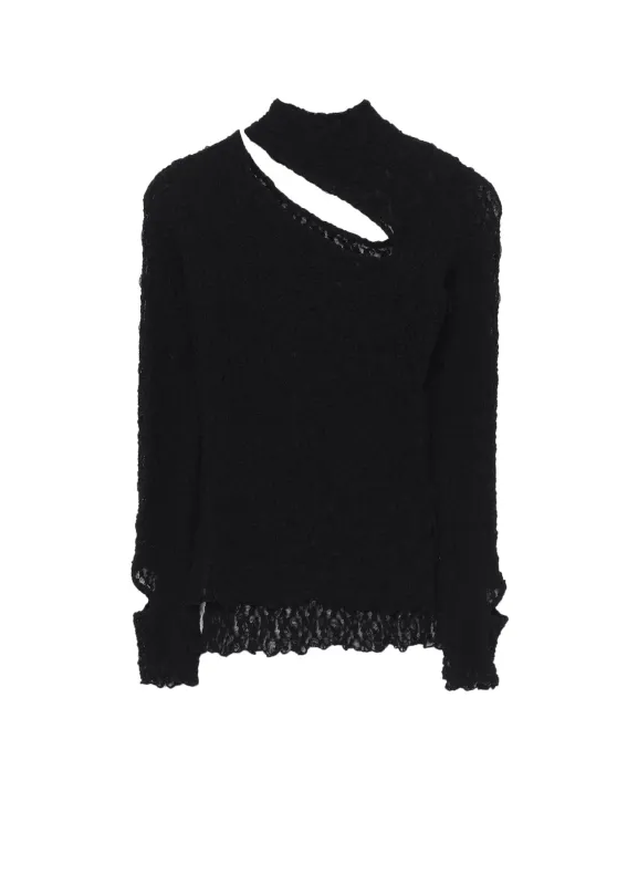 FLOWER SHIRRING SLIT HIGH NECK T-SHIRT sold by Yohji Yamamoto
