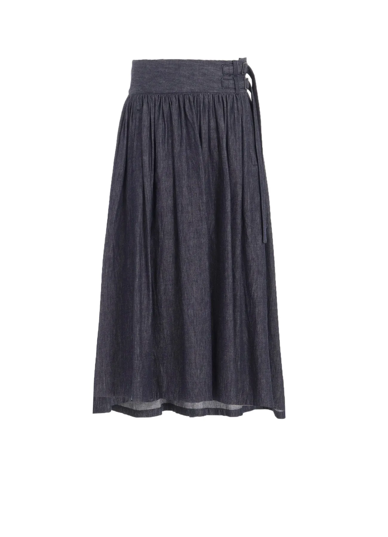 6OZ DENIM GARMENTFINISH ASYMMTRIC GATHER SKIRT sold by Yohji Yamamoto