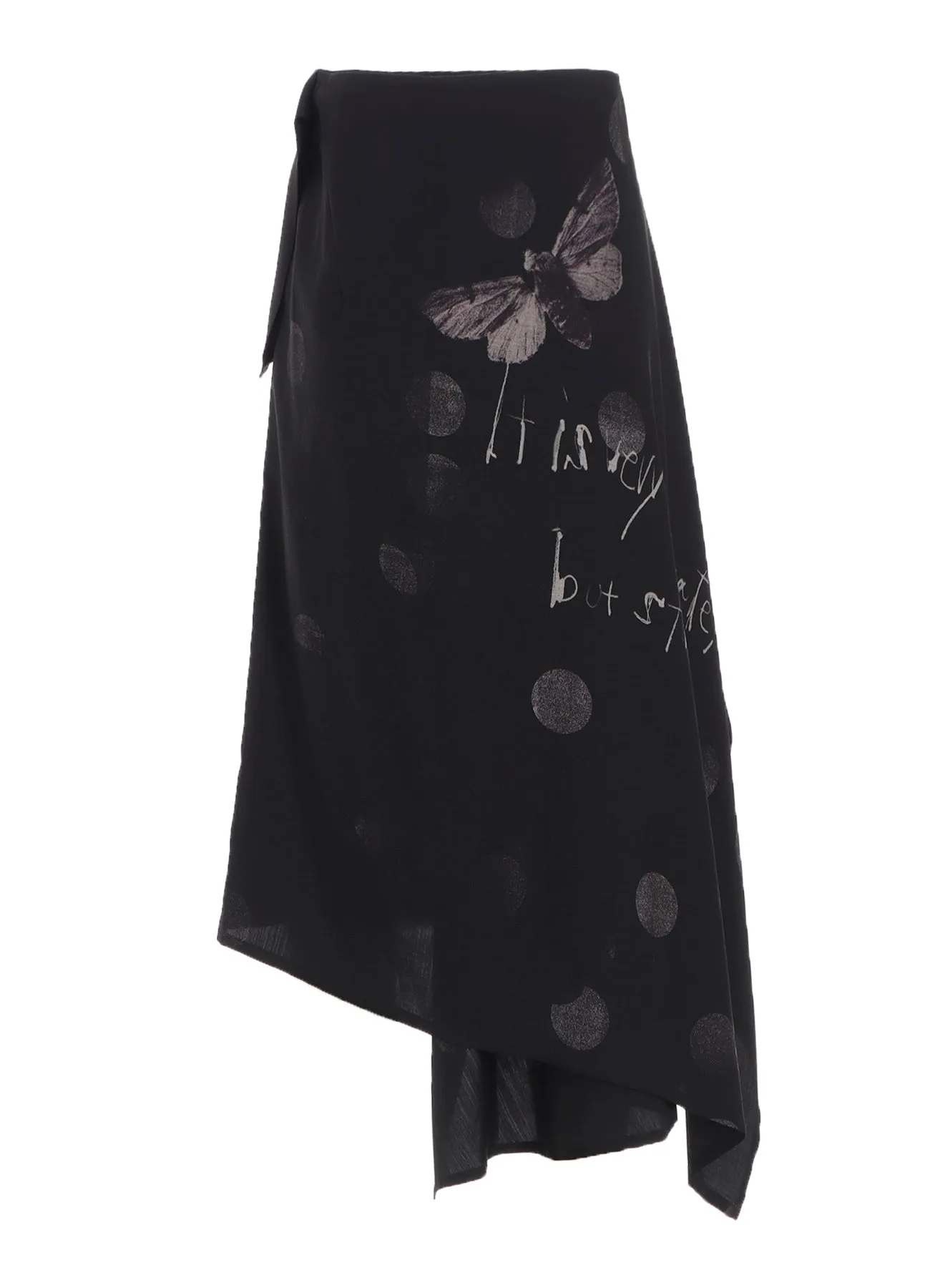 BUTTERFLY-PRINT DUNGAREE TWILL ASYMMETRIC MIDI SKIRT sold by Yohji Yamamoto product image thumbnail 3