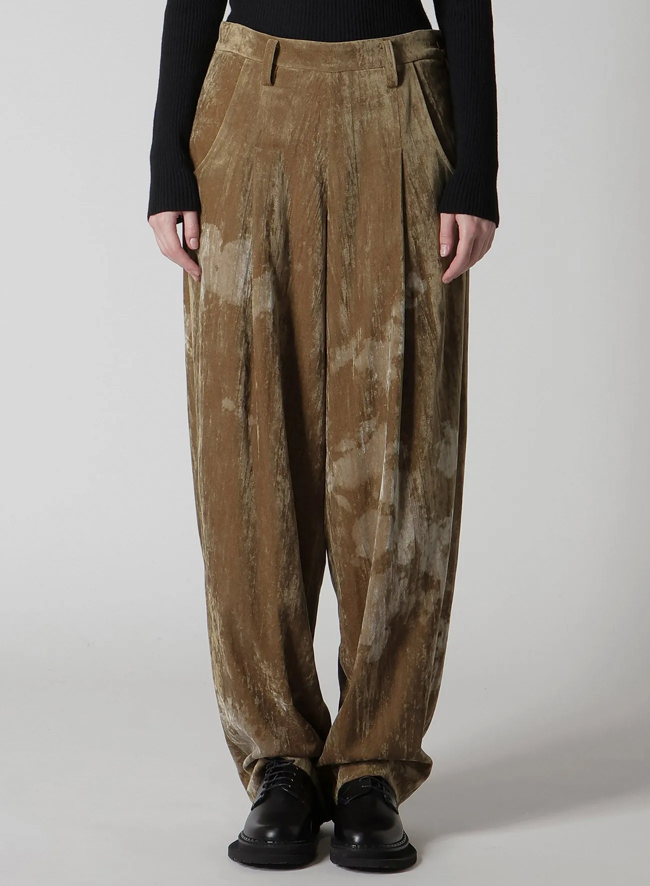 DISCHARGE-PRINTED VELVET PLEATED PANTS sold by Yohji Yamamoto product image thumbnail 4