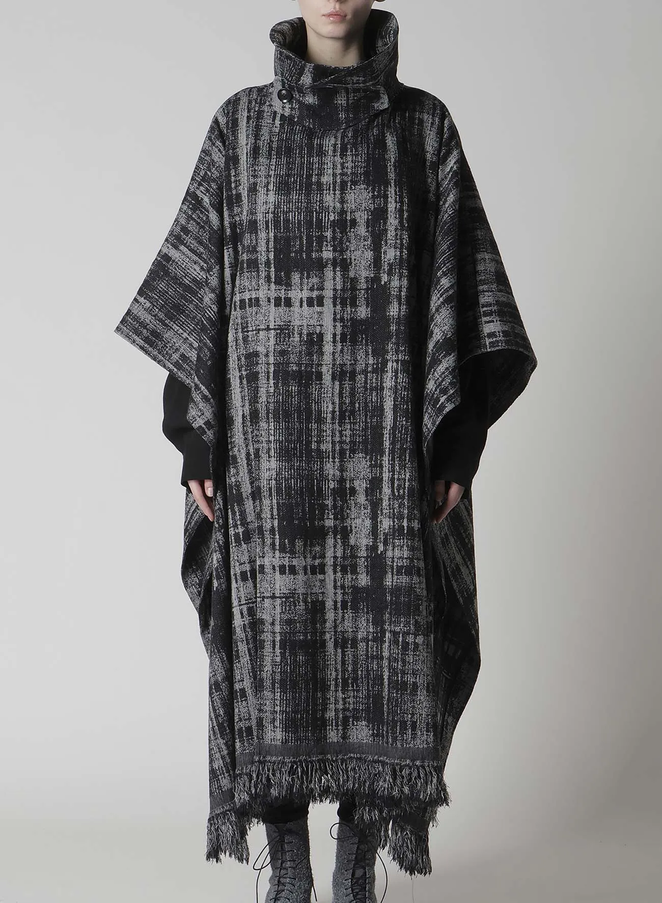 FADED PLAID JACQUARD CLOAK sold by Yohji Yamamoto product image thumbnail 5