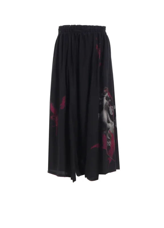 ANGEL-PRINT DUNGAREE TWILL GATHERED PANTS sold by Yohji Yamamoto