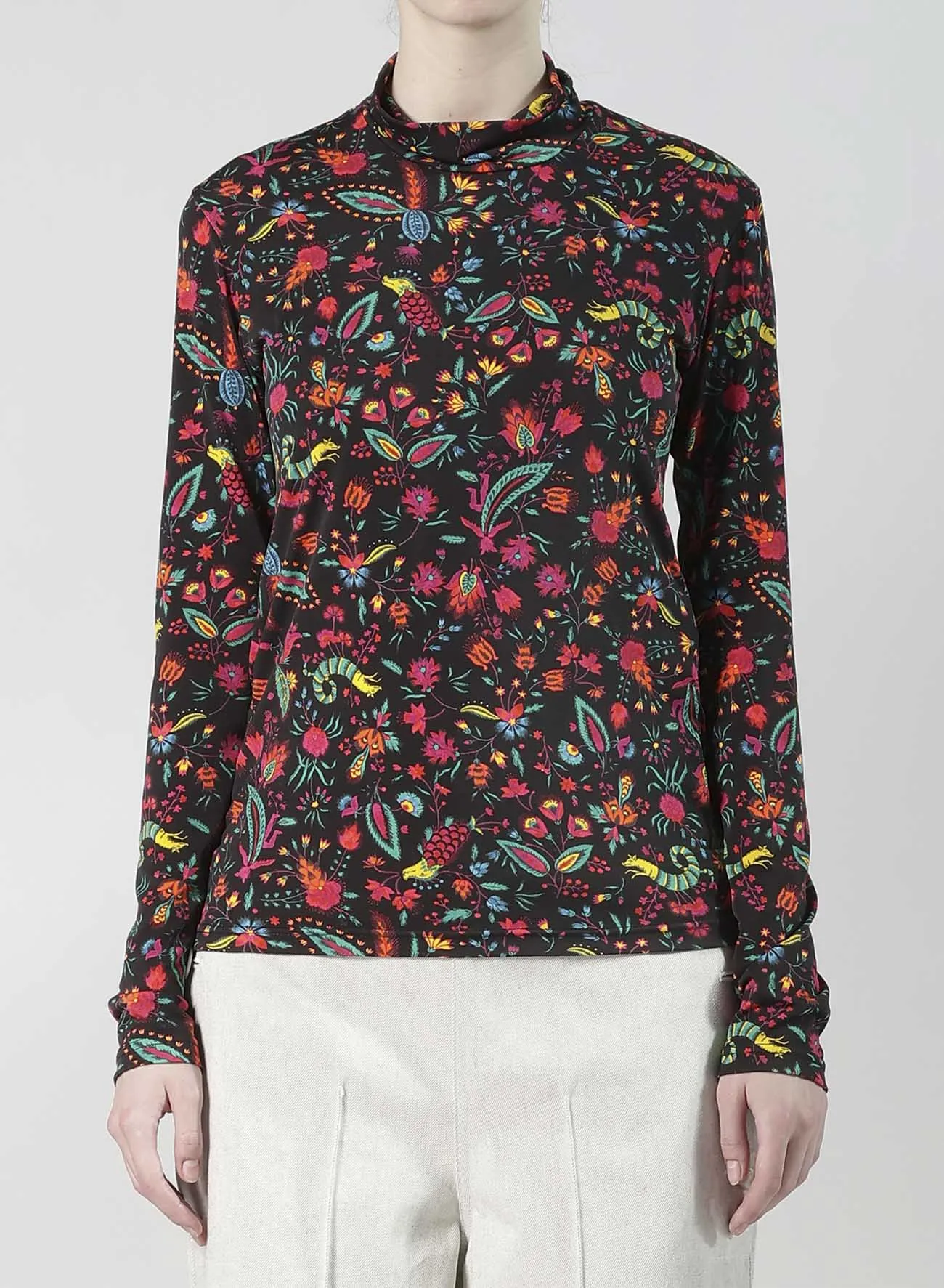 FLOWER PRINT PE JERSEY HIGH NECK T sold by Yohji Yamamoto product image thumbnail 4