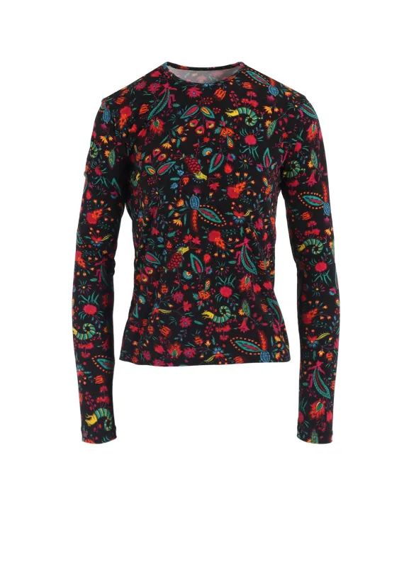 FLOWER PRINT PE JERSEY U-NECK T sold by Yohji Yamamoto