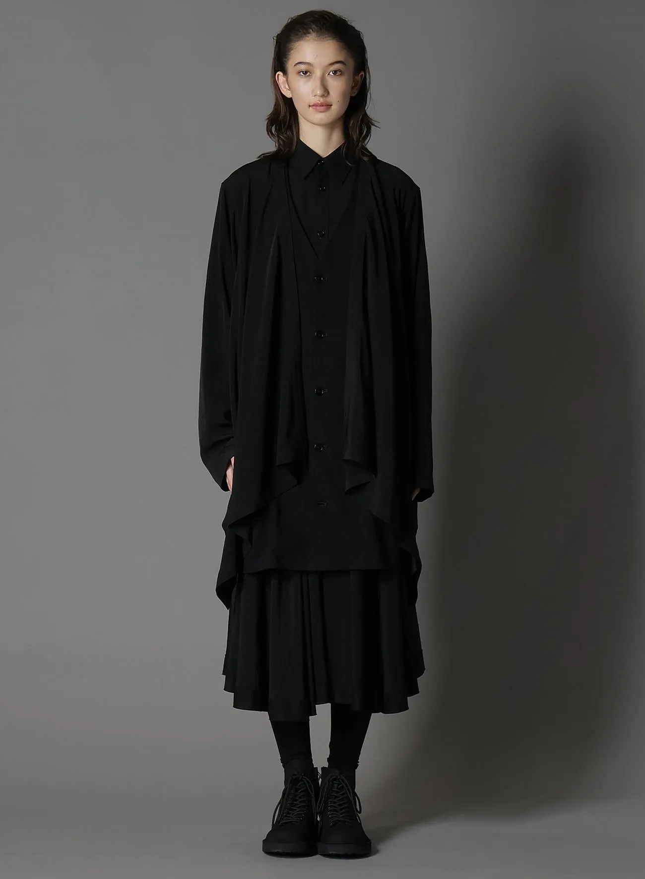 SILICON JERSEY+ CREPE DE CHINE FRONT DOUBLE FLOUNCE T-SHIRT sold by Yohji Yamamoto product image thumbnail 3