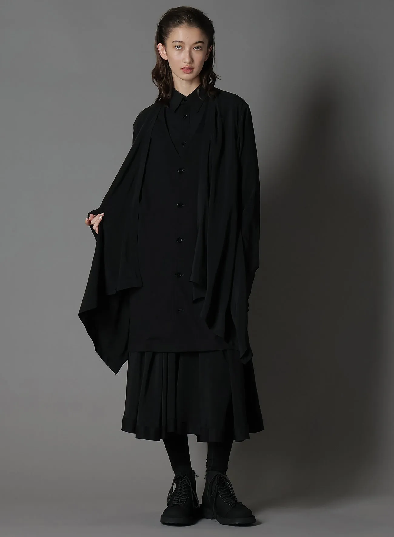 SILICON JERSEY+ CREPE DE CHINE FRONT DOUBLE FLOUNCE T-SHIRT sold by Yohji Yamamoto product image thumbnail 2