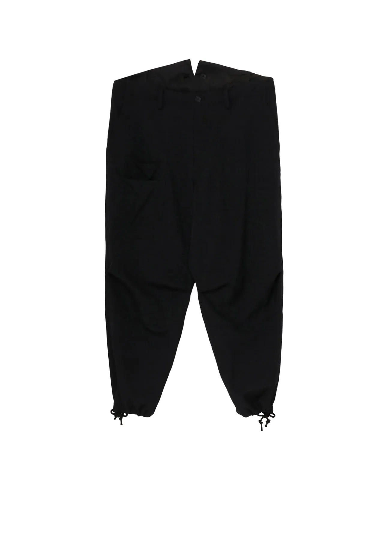 WOOL GABARDINE SUSPENDER PANTS W KNEE PAD sold by Yohji Yamamoto