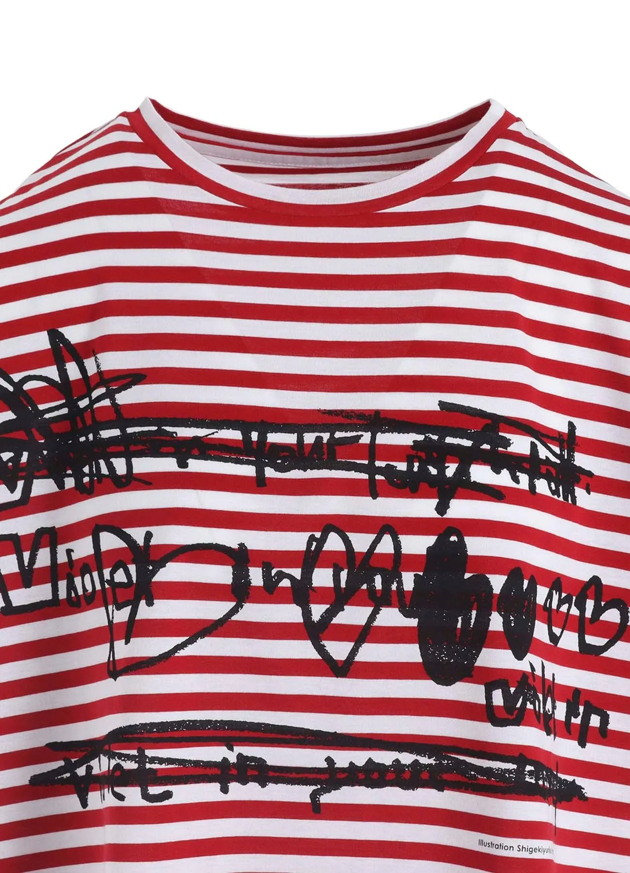 60/2 COTTON JERSEY BORDER HEART PRINT WIDE SHORT SHIRT sold by Yohji Yamamoto product image thumbnail 5