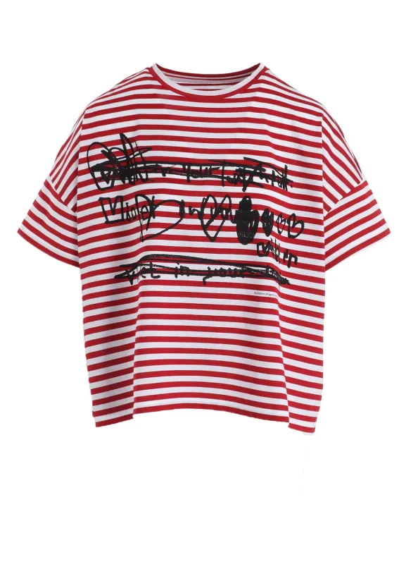 60/2 COTTON JERSEY BORDER HEART PRINT WIDE SHORT SHIRT sold by Yohji Yamamoto