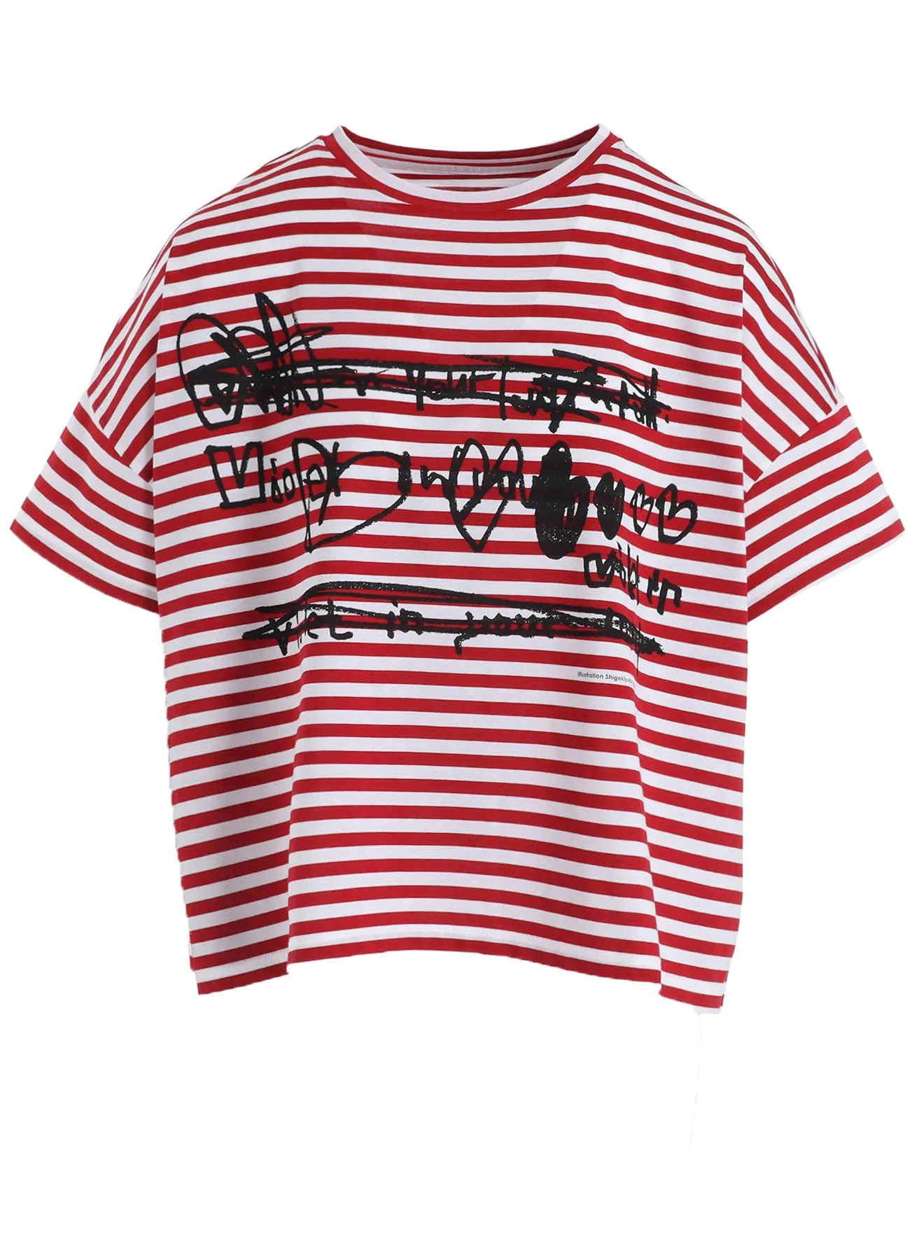 60/2 COTTON JERSEY BORDER HEART PRINT WIDE SHORT SHIRT sold by Yohji Yamamoto product image thumbnail 2