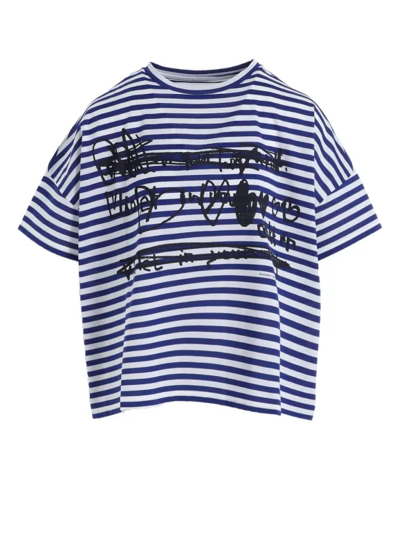 60/2 COTTON JERSEY BORDER HEART PRINT WIDE SHORT SHIRT sold by Yohji Yamamoto