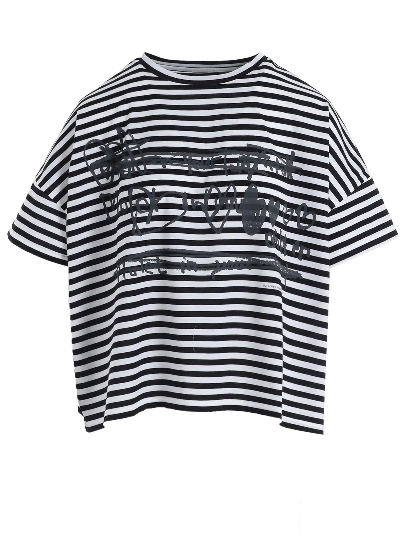 60/2 COTTON JERSEY BORDER HEART PRINT WIDE SHORT SHIRT sold by Yohji Yamamoto product image thumbnail 2