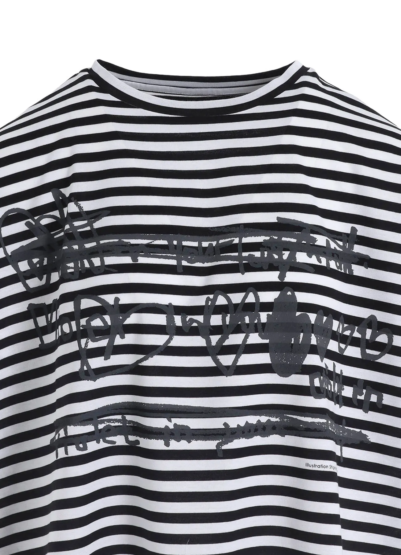 60/2 COTTON JERSEY BORDER HEART PRINT WIDE SHORT SHIRT sold by Yohji Yamamoto product image thumbnail 5