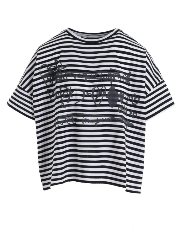 60/2 COTTON JERSEY BORDER HEART PRINT WIDE SHORT SHIRT sold by Yohji Yamamoto