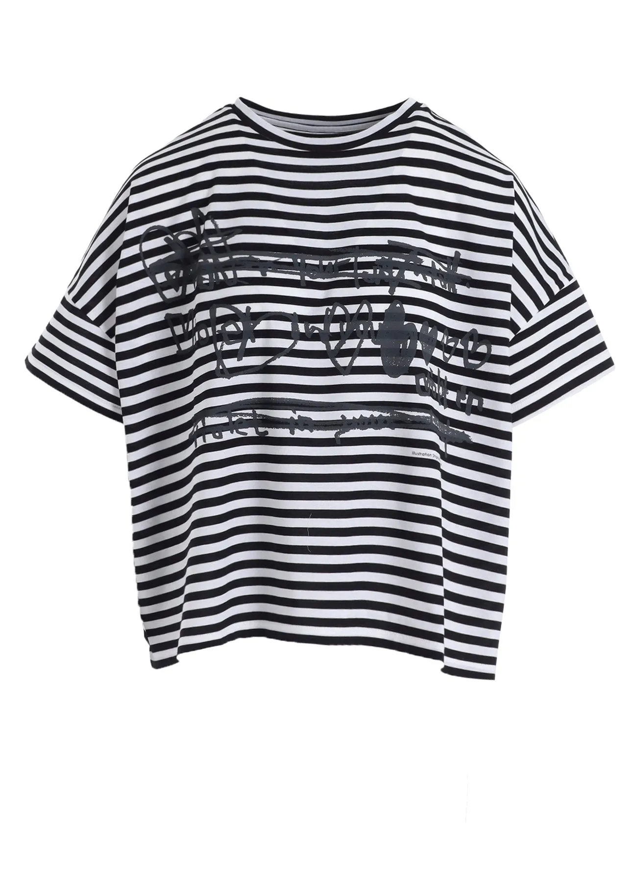 60/2 COTTON JERSEY BORDER HEART PRINT WIDE SHORT SHIRT sold by Yohji Yamamoto