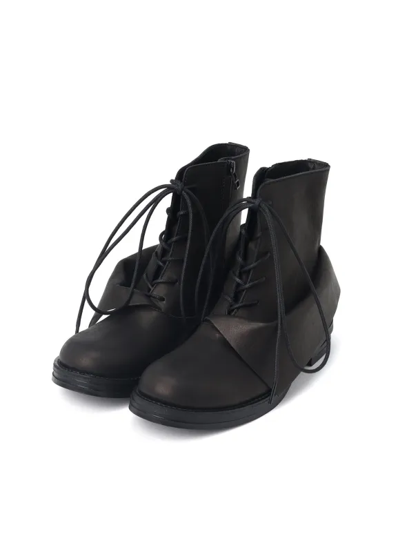 UNEVEN DYED LEATHER LACE-UP BOOTS sold by Yohji Yamamoto
