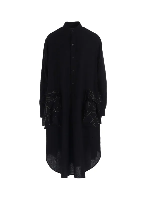SOFT WOOL A EMBROIDERY BOX POCKET DRESS made by Yohji Yamamoto