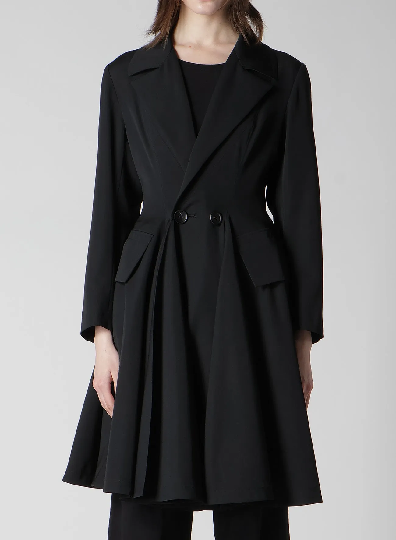 GABARDINE PANELED FLARE COAT sold by Yohji Yamamoto product image thumbnail 2