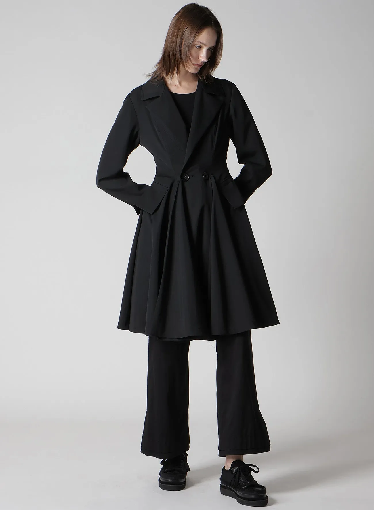 GABARDINE PANELED FLARE COAT sold by Yohji Yamamoto product image thumbnail 3