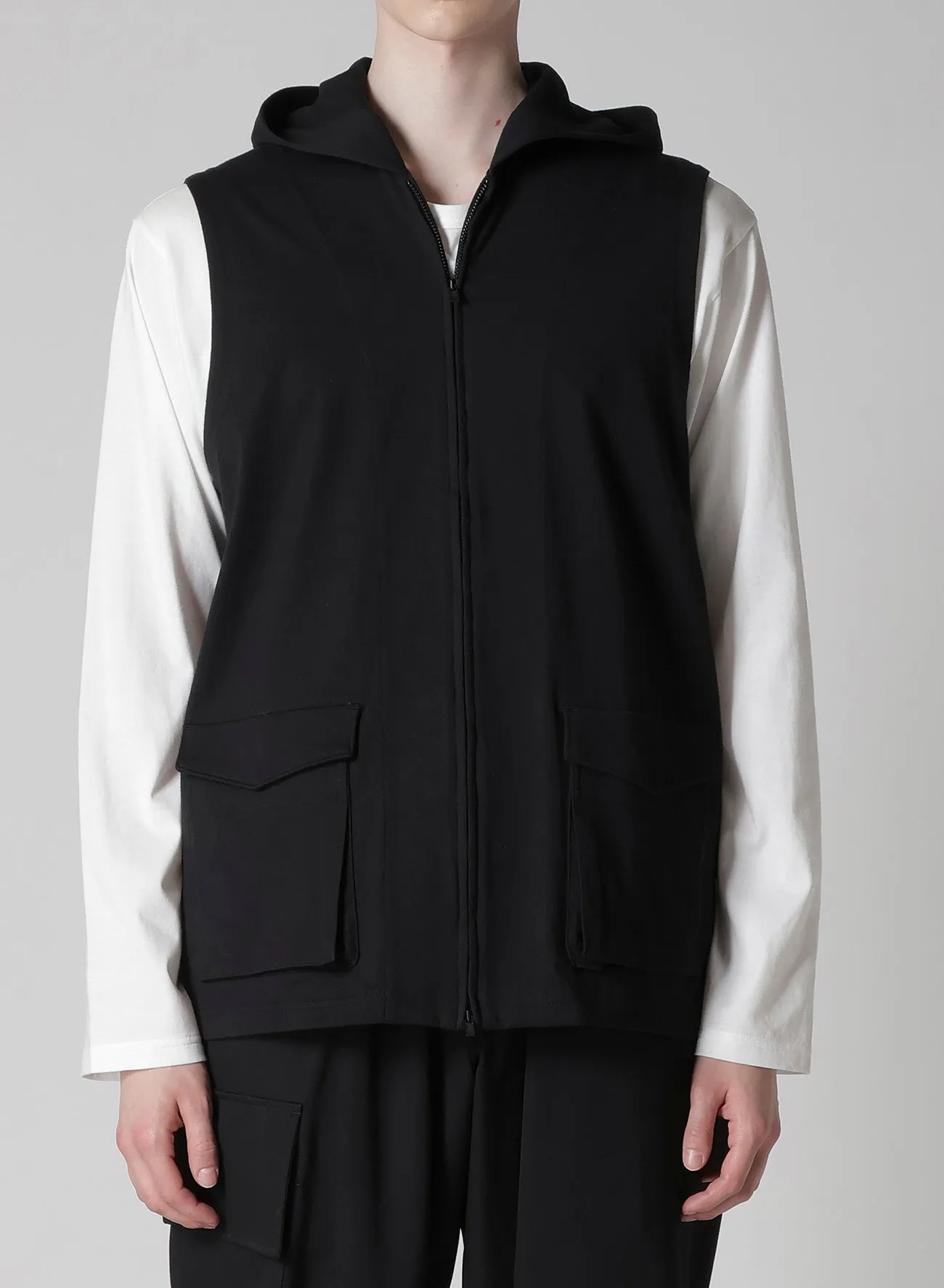 HIGH DENSITY JERSEY HOODED ZIP VEST sold by Yohji Yamamoto product image thumbnail 2