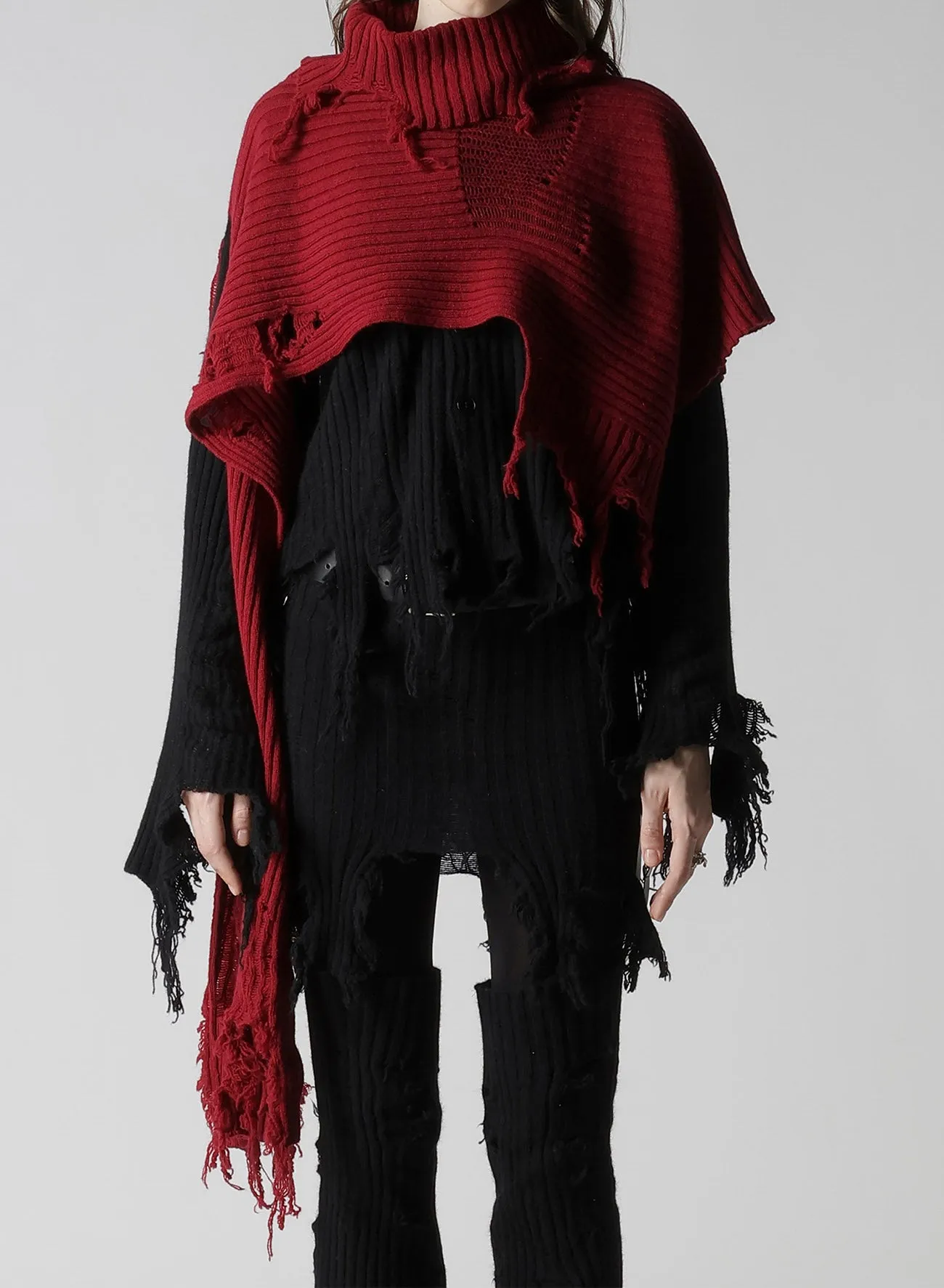 CRUSHED RIB DAMAGED 2WAY WOOL SCARF sold by Yohji Yamamoto product image thumbnail 4