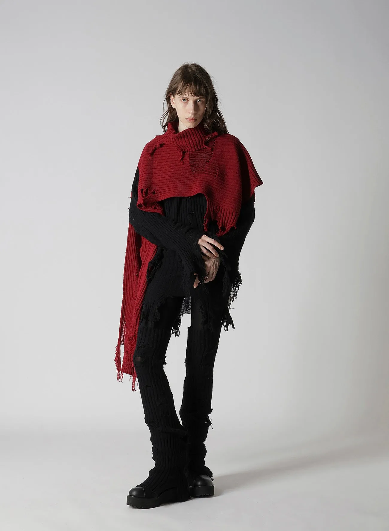 CRUSHED RIB DAMAGED 2WAY WOOL SCARF sold by Yohji Yamamoto product image thumbnail 5