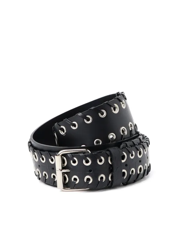 KIP+ CROCODILE LEATHER CODE LOOP EYELET BELT sold by Yohji Yamamoto