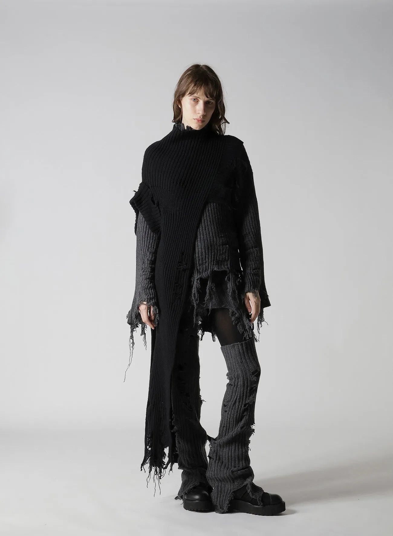 CRUSHED RIB DAMAGED 2WAY WOOL SCARF sold by Yohji Yamamoto product image thumbnail 4