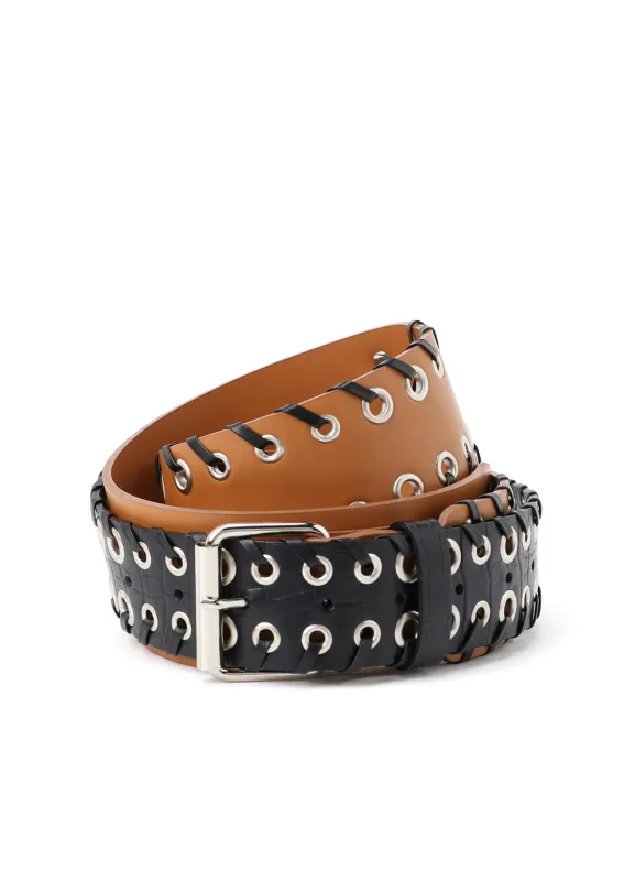 KIP+ CROCODILE LEATHER CODE LOOP EYELET BELT sold by Yohji Yamamoto