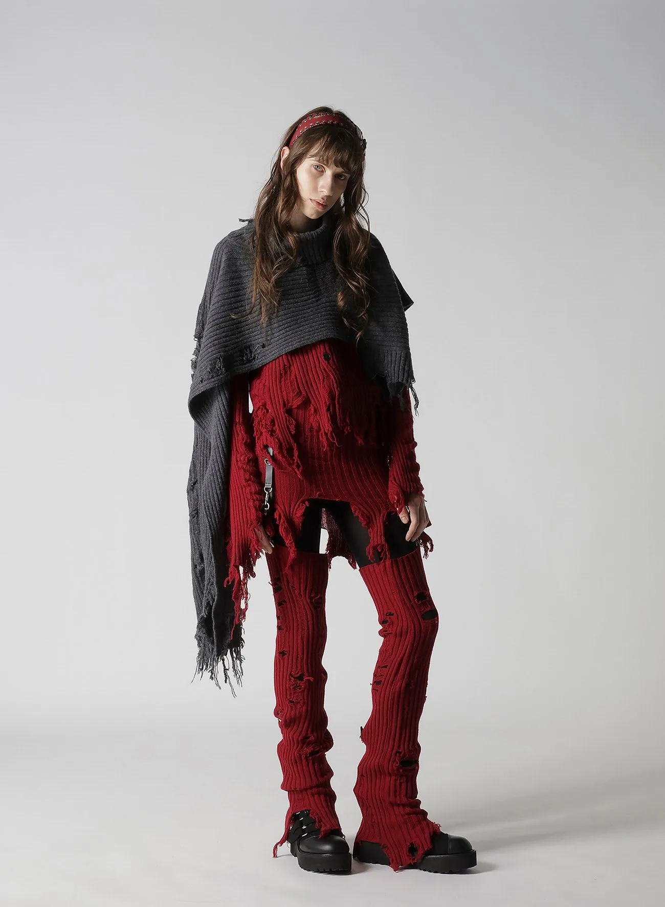 CRUSHED RIB DAMAGED 2WAY WOOL SCARF sold by Yohji Yamamoto product image thumbnail 5
