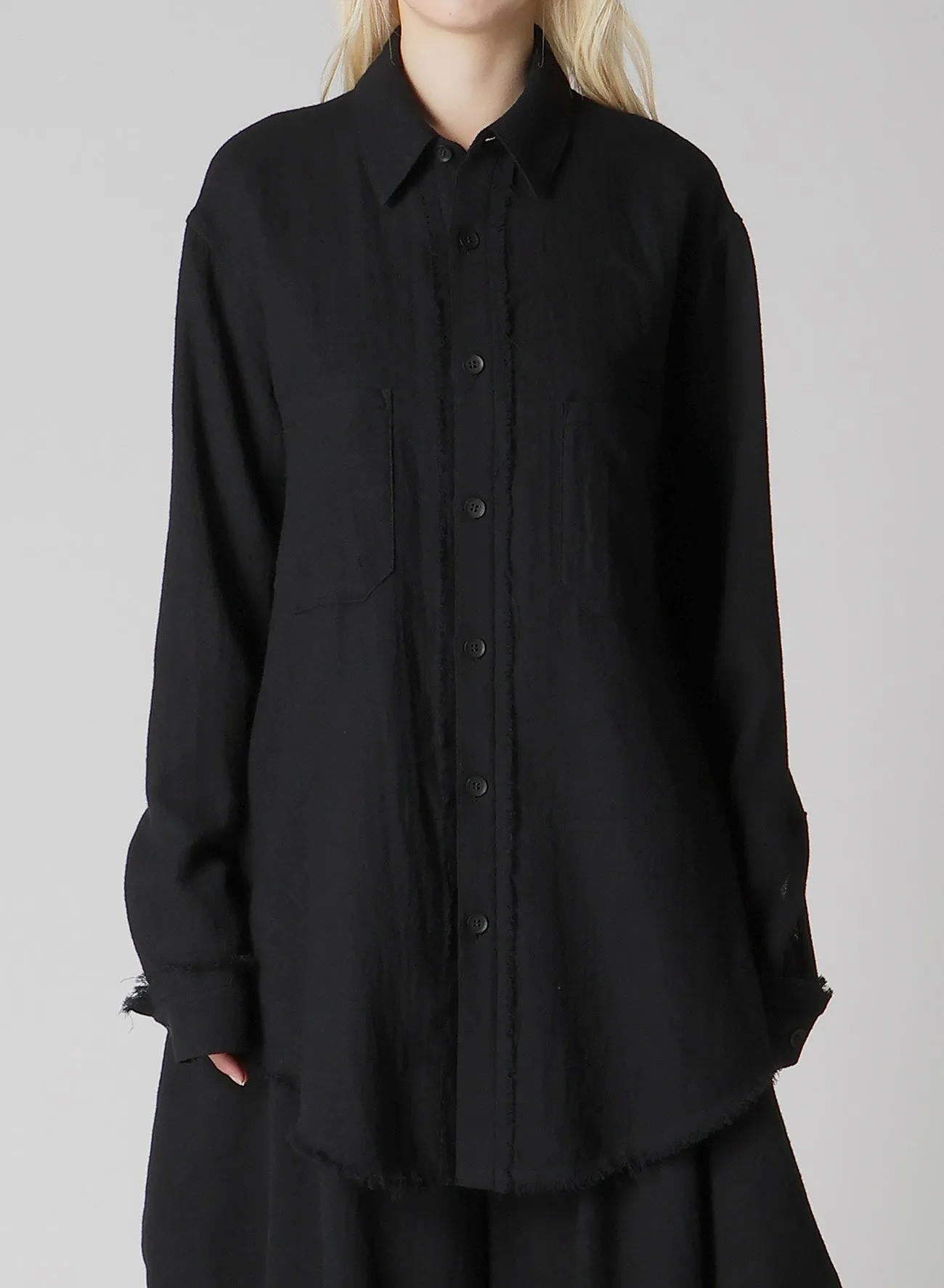 WOOL VIYELLA HEM PUFF SHIRT sold by Yohji Yamamoto product image thumbnail 4