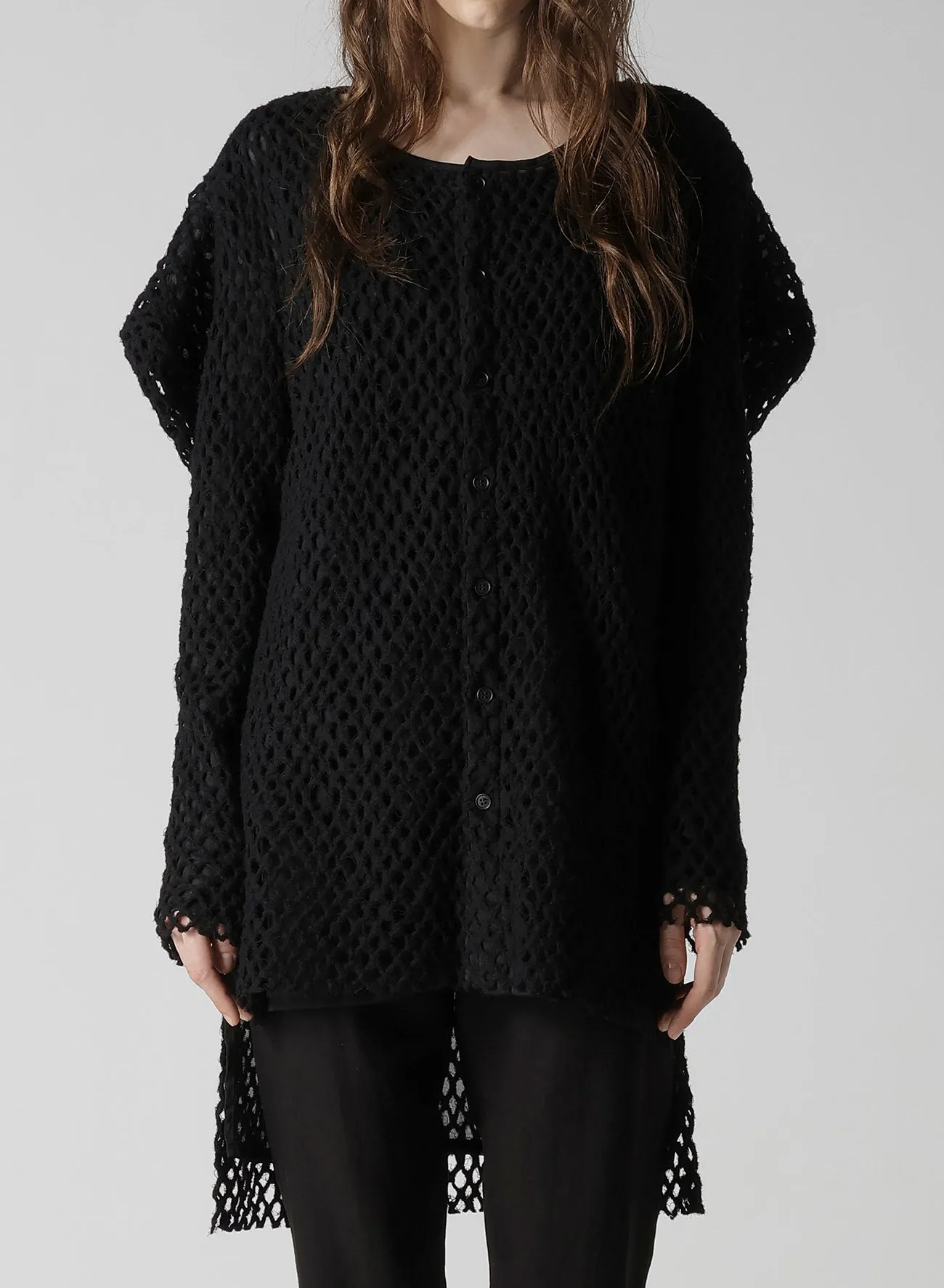 HOLE JACQUARD + CHIFFON PUFF LONG CARDIGAN sold by Yohji Yamamoto product image thumbnail 4