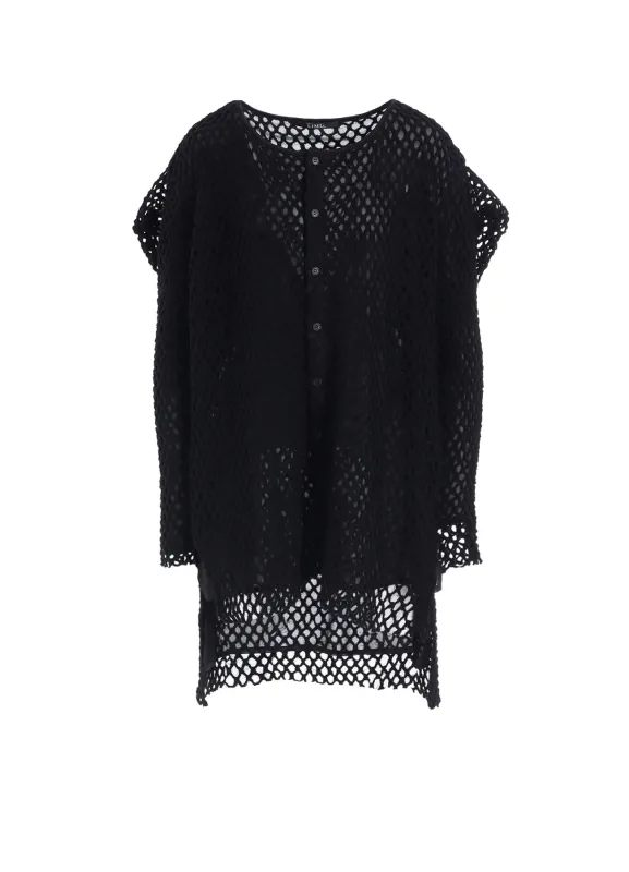 HOLE JACQUARD + CHIFFON PUFF LONG CARDIGAN made by Yohji Yamamoto