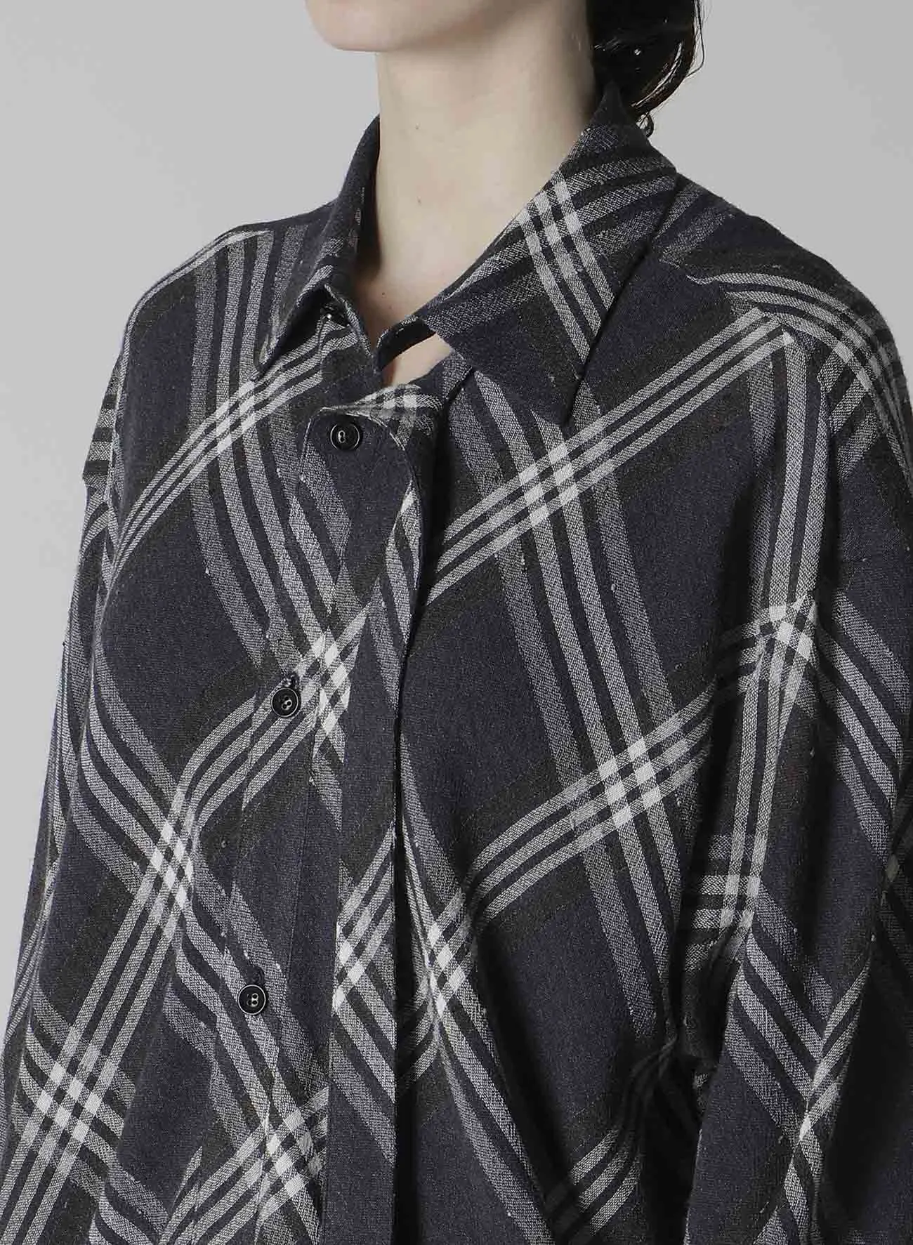 GAUZE PLAID HANGING PLACKET BLOUSE sold by Yohji Yamamoto product image thumbnail 5