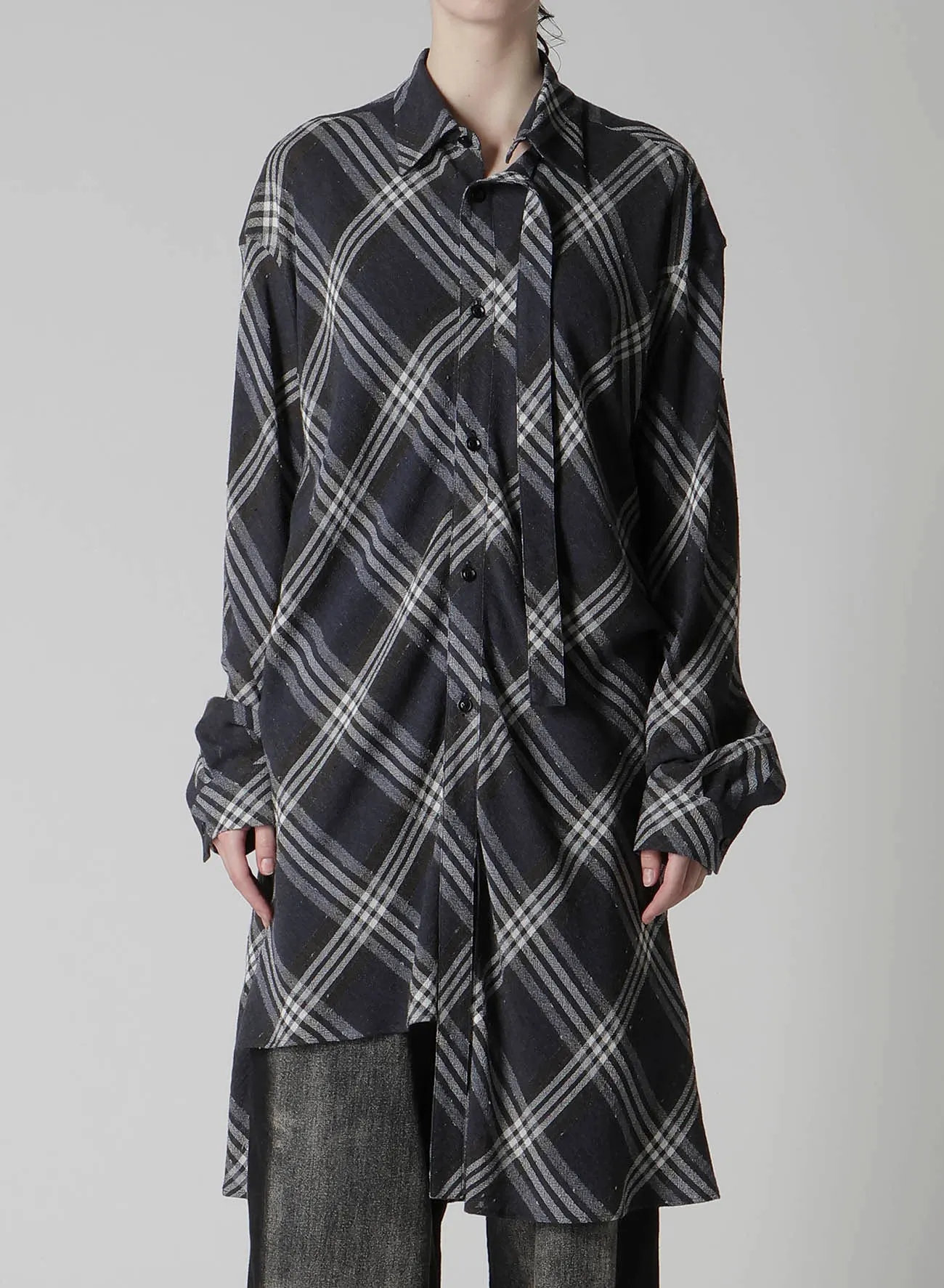 GAUZE PLAID HANGING PLACKET BLOUSE sold by Yohji Yamamoto product image thumbnail 4