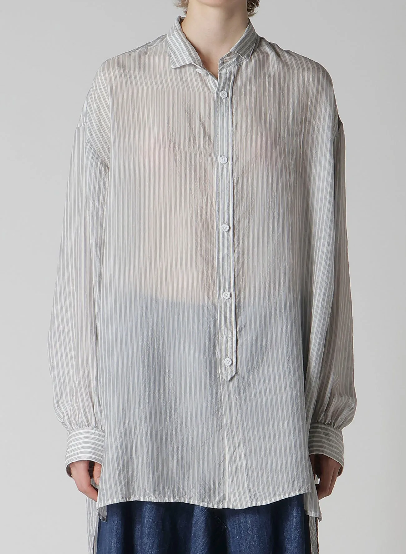 CUPRO STRIPE DESIGN COLLAR BIG BLOUSE sold by Yohji Yamamoto product image thumbnail 4