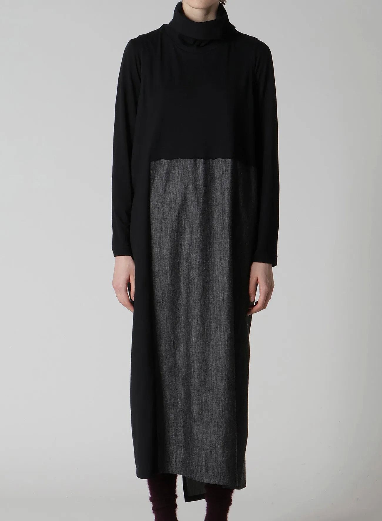 DENIM COMBINATION HIGH NECK DRESS sold by Yohji Yamamoto product image thumbnail 4