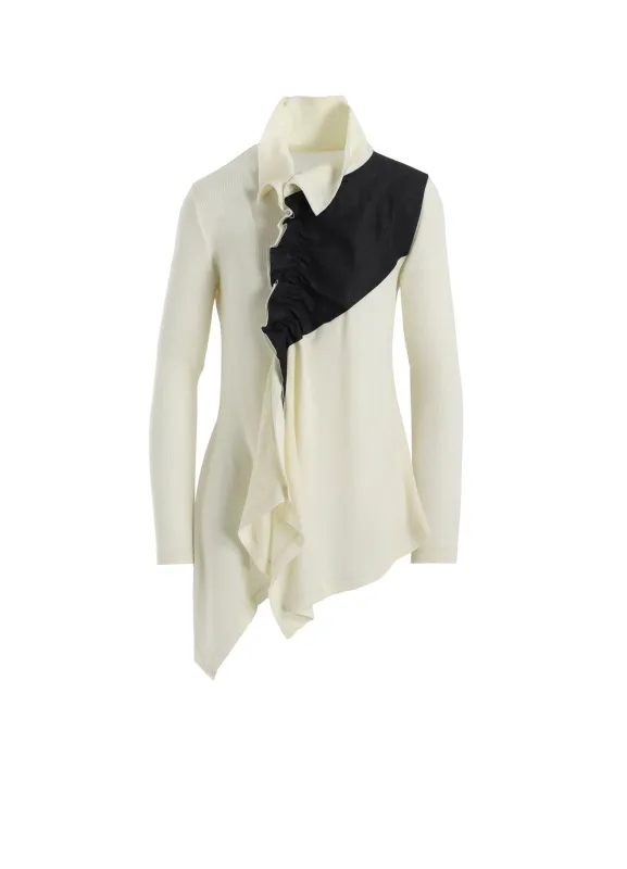 RIB/DENIM COMBINATION FLARE T WITH GATHERS made by Yohji Yamamoto