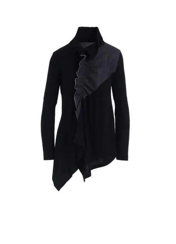 RIB/DENIM COMBINATION FLARE T WITH GATHERS sold by Yohji Yamamoto