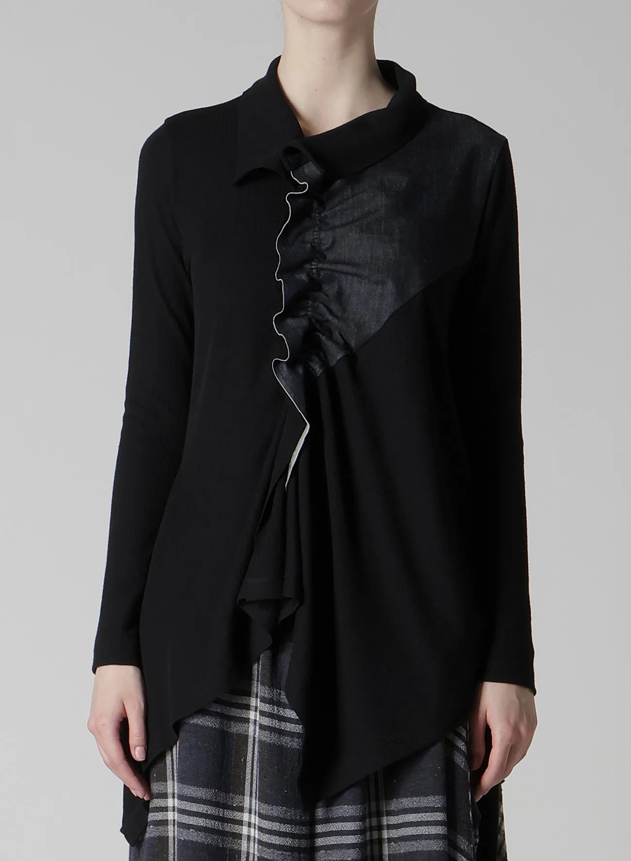 RIB/DENIM COMBINATION FLARE T WITH GATHERS sold by Yohji Yamamoto product image thumbnail 4