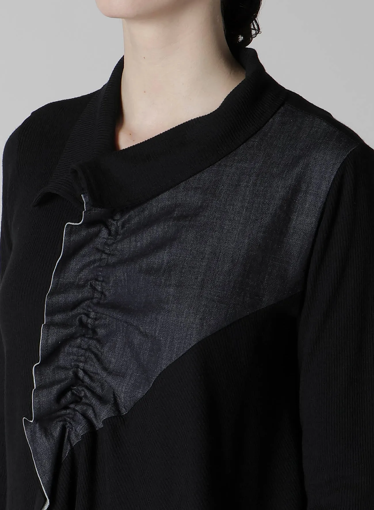 RIB/DENIM COMBINATION FLARE T WITH GATHERS sold by Yohji Yamamoto product image thumbnail 5